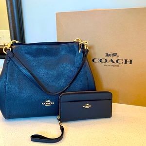 Navy Coach Hallie Shoulder Bag & Wallet Set